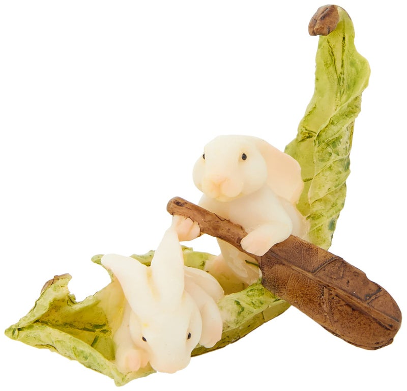 Top Collection Miniature Fairy Garden and Terrarium Statue, Rabbits Rowing Leaf Boat - Image 1